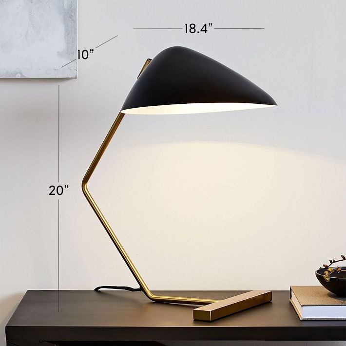 Table Lamp Set Mid-Century Curved Asymmetric Base Brass Drum Shade