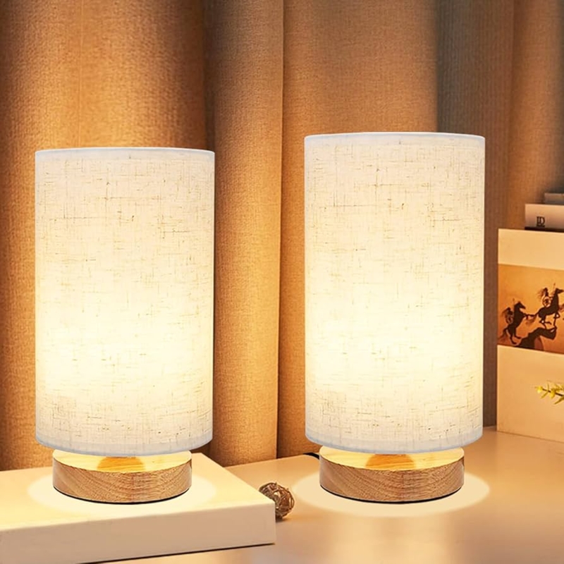 Table Lamp Set Minimalist Wood Base for Cozy Bedroom