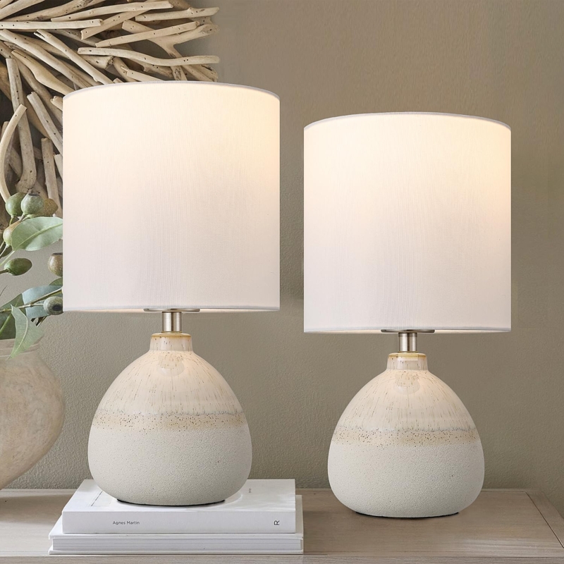 Table Lamp Set: Modern Farmhouse, Ribbed Ceramic Base, Rustic Bedside