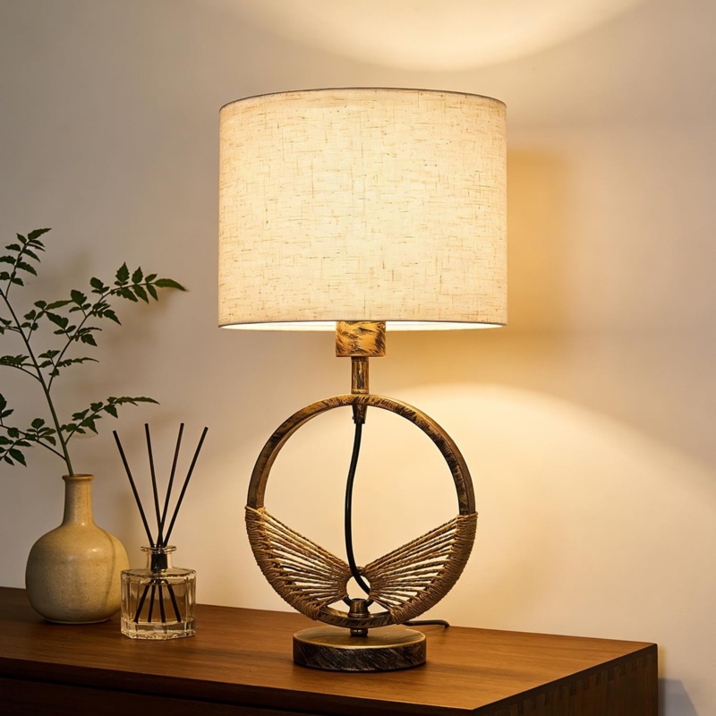 Table Lamp Set: Modern Farmhouse Style Black Metal Cage Base