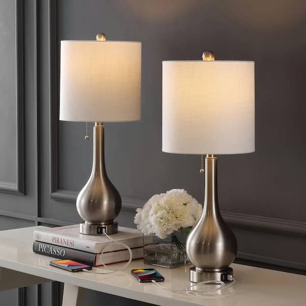 Table Lamp Set Nickel Triple Gourd Base USB Charging Port