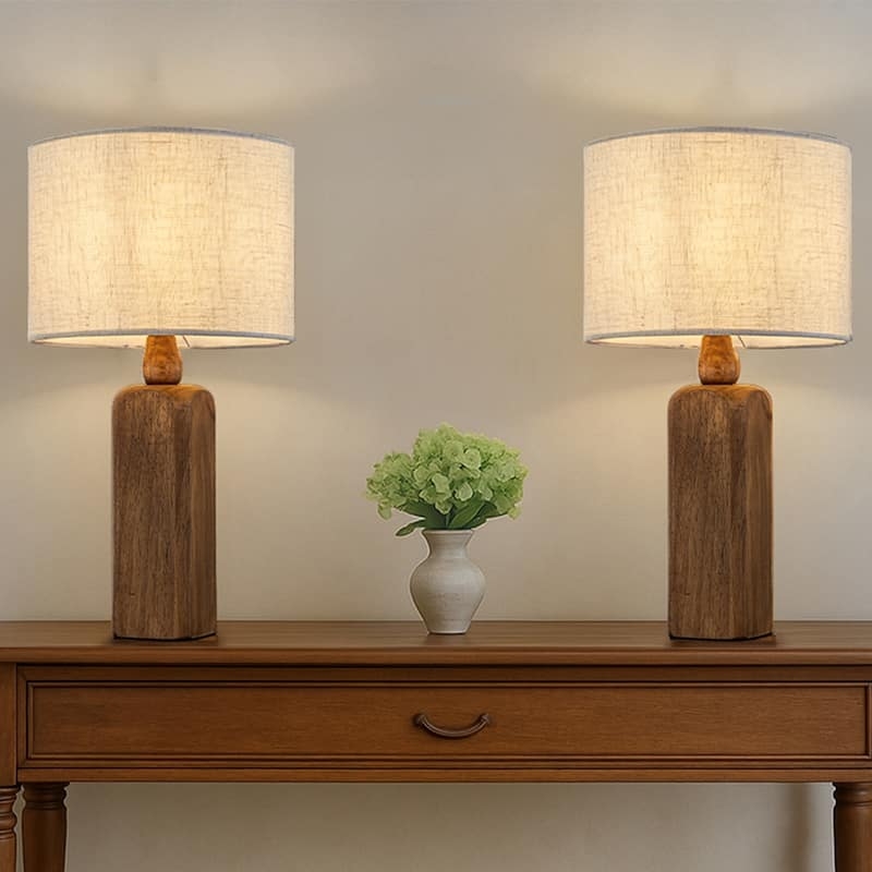 Table Lamp Set of 2 Farmhouse Traditional Turned Wood Base