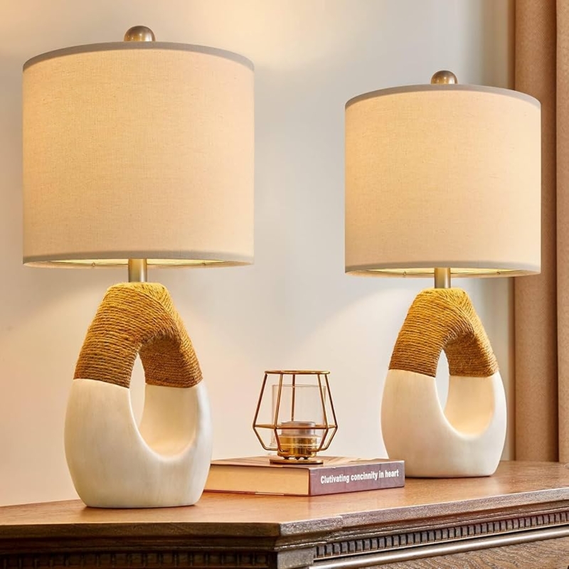 Table Lamp Set of 2 Woven Rattan Base Boho Bedroom Lighting Ideas