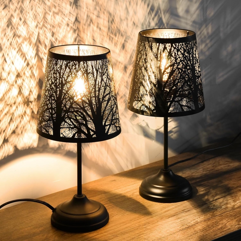 Table Lamp Set of Two Gray Fabric Shades Brushed Silver USB