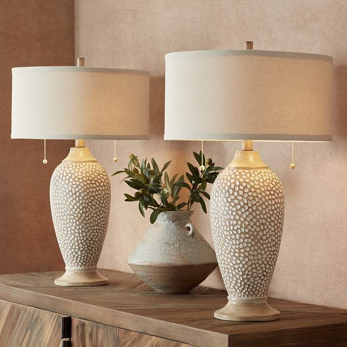 Table Lamp Set Pebble Texture Organic Style Bedroom Decor