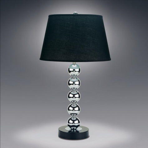 Table Lamp Set Polished Chrome Stacked Ball Base White Shades