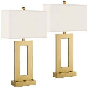 Table Lamp Set, Polished Gold Finish & Tall Silhouette.