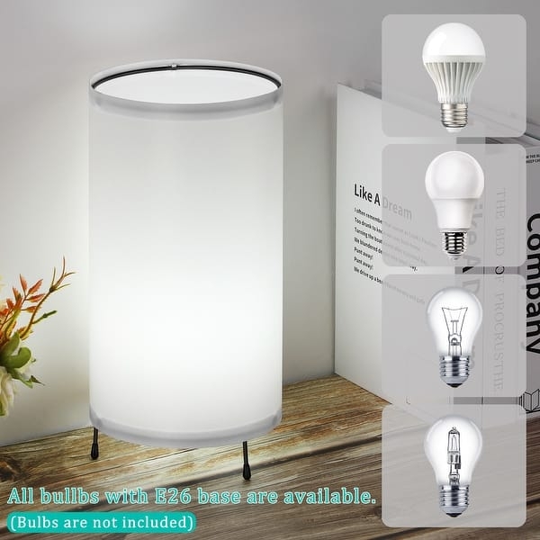 Table Lamp Set Polished Silver Base White Drum Shade