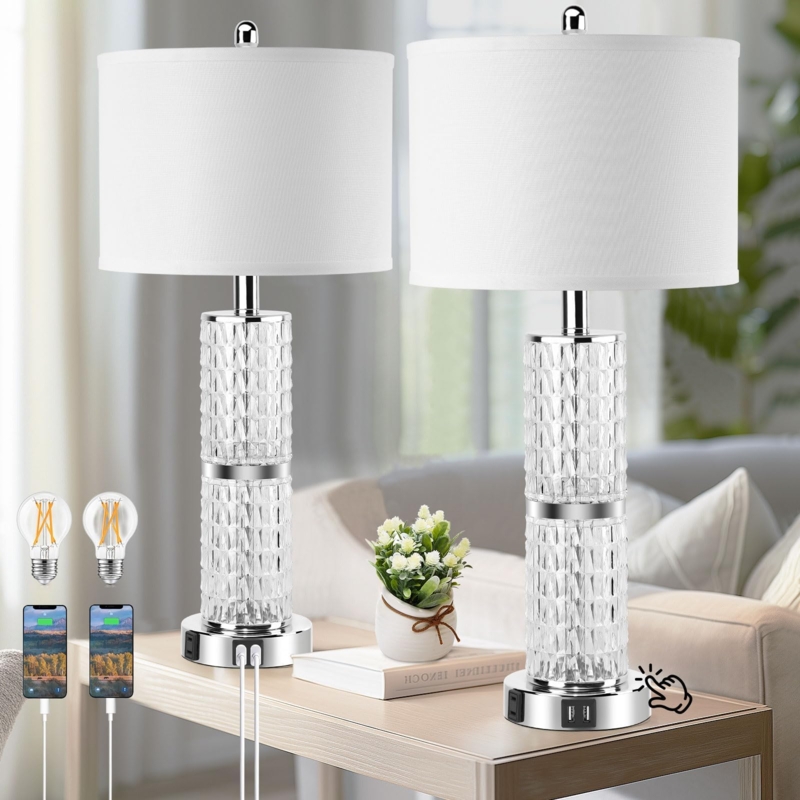 Table Lamp Set Polished Stacked Crystal Body - stacked crystal lamp styling
