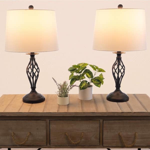 Table Lamp Set Rectangular Silhouette Matte Black USB Ports Bedside
