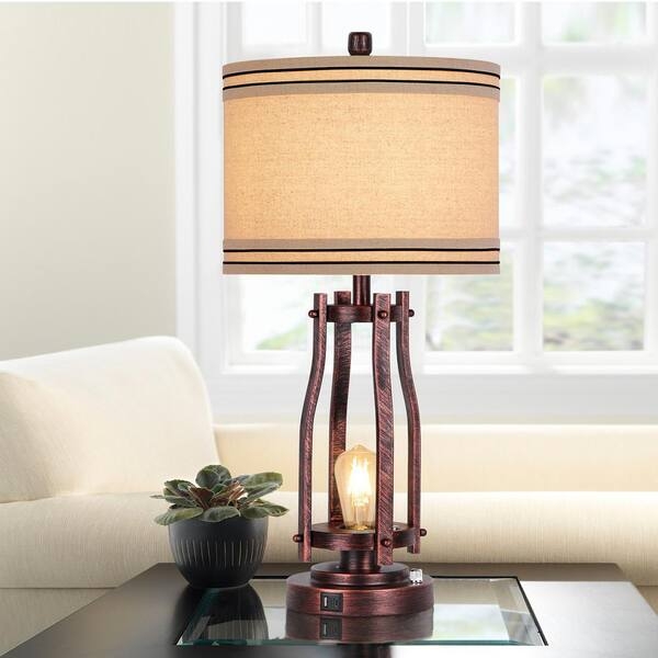 Table Lamp Set Red Bronze Finish Dual Pull Chains Traditional Bedside