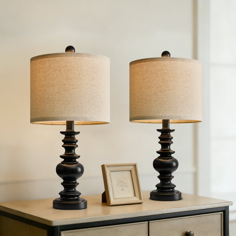 Table Lamp Set: Retro Textured Resin Urn Base with Ball Finial Details