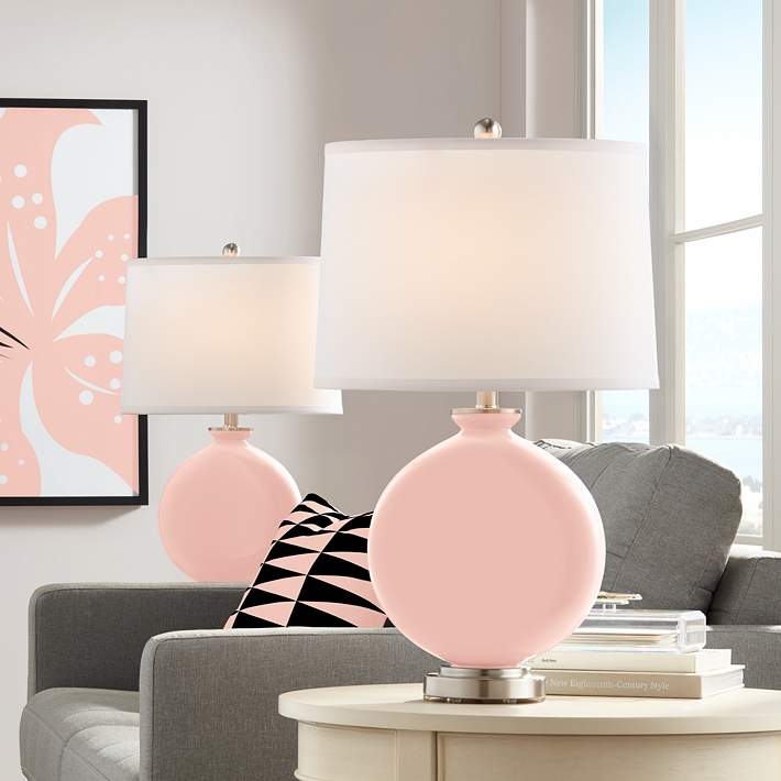 Table Lamp Set Rose Tone Glass Curved Silhouette Glossy Contemporary