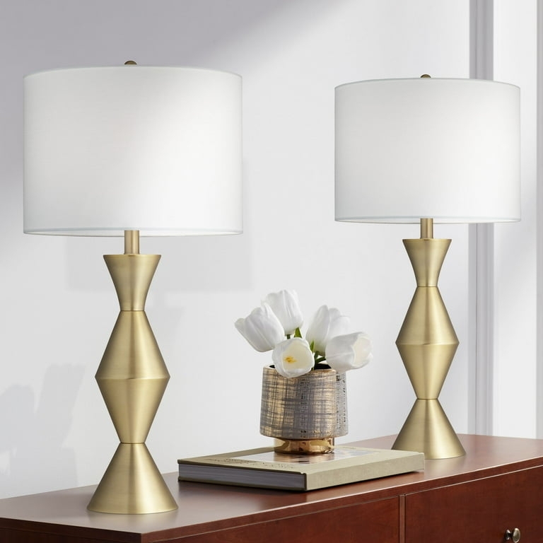 Table Lamp Set Sculptural Open Loop Base Polished Brass Mid Century