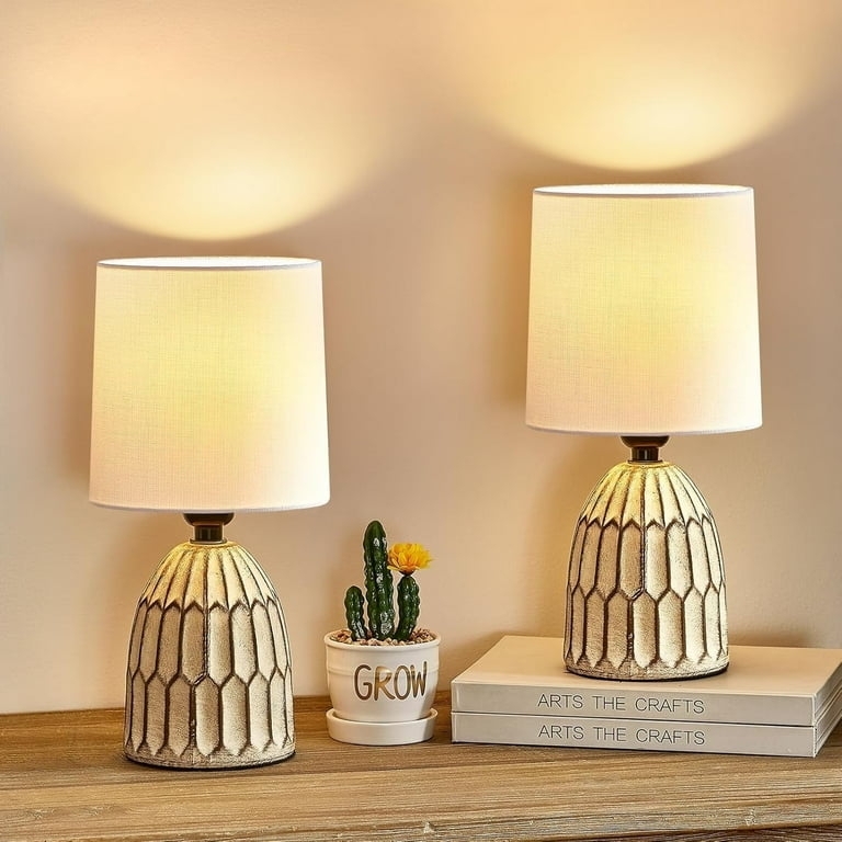 Table Lamp Set Small Gourd Ceramic Pull Chain Switch Farmhouse Bedside