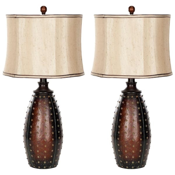 Table Lamp Set Southwestern Brown Rectangular Faux Leather Bases