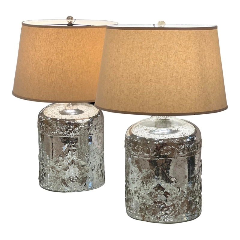 Table Lamp Set Spherical Mercury Glass Base Mercury Glass Lamp Pair