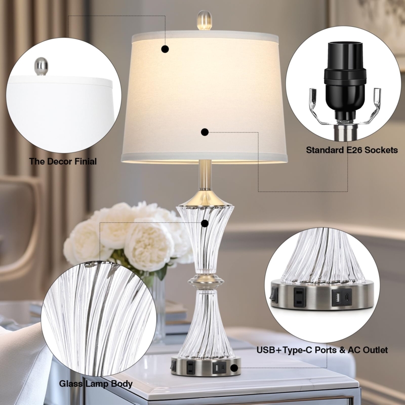 Table Lamp Set Stacked Crystal Base Polished - modern bedside lamps with usb