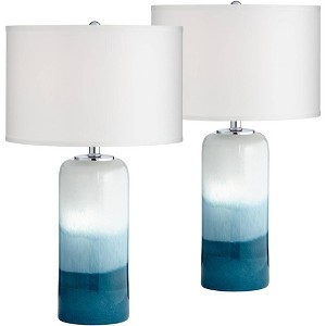Table Lamp Set, Swirled Art Glass Living Room Lamps, Teardrop Base.
