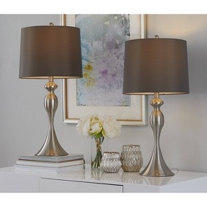 Table Lamp Set Taupe Satin Shade Brushed Nickel Contemporary