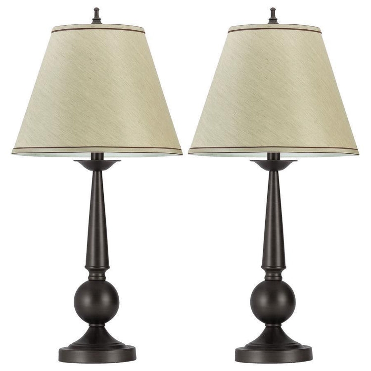 Table Lamp Set Traditional Bronze Urn Base Mottled Texture Empire Shade