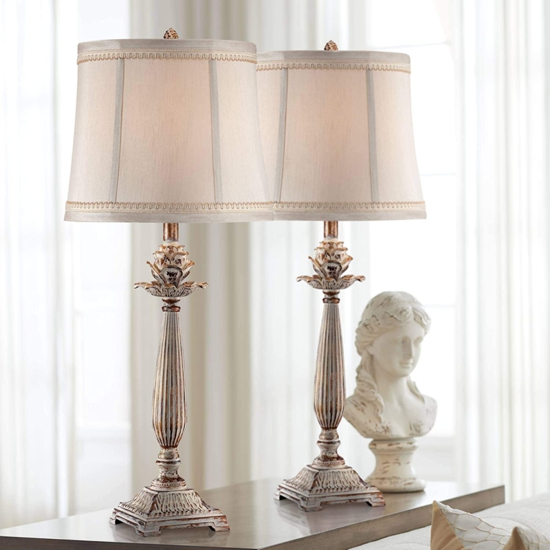 Table Lamp Set Traditional Classic Antique Ornate Pedestal Base