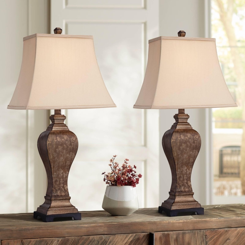 Table Lamp Set Traditional Farmhouse Ribbed Urn Antique Bronze Finish