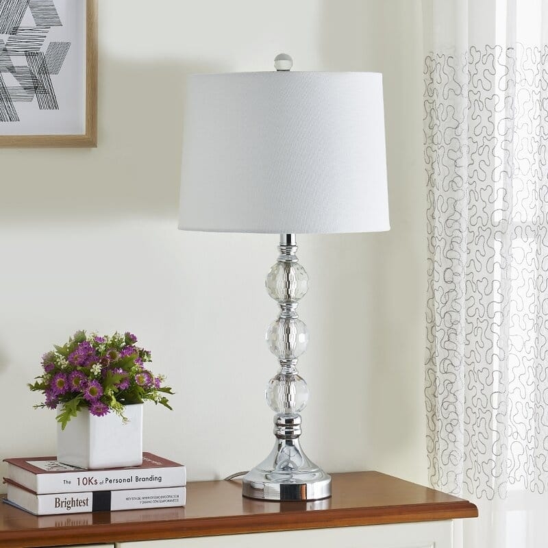 Table Lamp Set Transitional Clear Glass Stacked Spheres Chrome Base