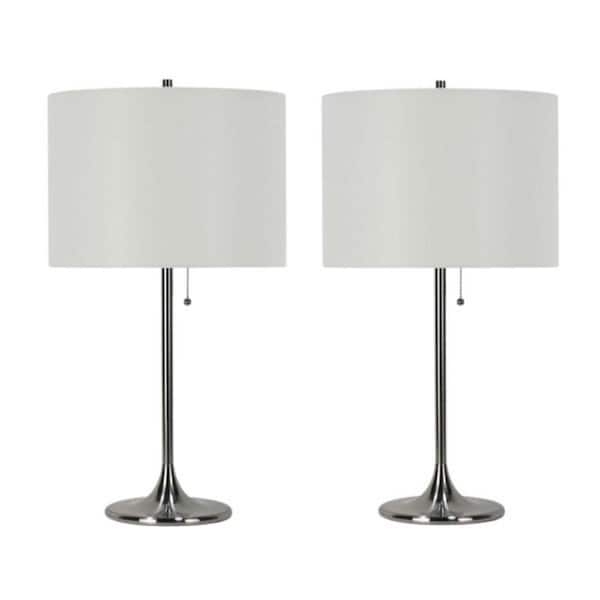 Table Lamp Set Transitional Column Base Pull Chain White Drum Shades