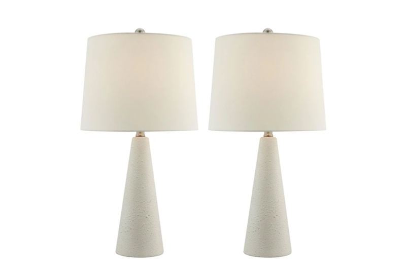 Table Lamp Set White Stoneware Cone Base Matte Finish Scandi
