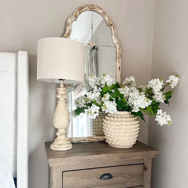 Table Lamp Set with Distressed Antique White Spindle Base, Linen Shade
