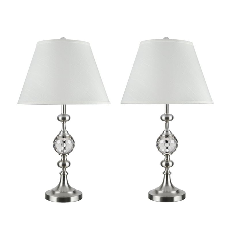 Table Lamp Set with Faceted Crystal Spheres and Satin Nickel Finish