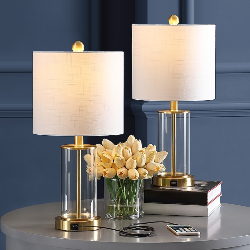 Table Lamp Set with Glass Bottle Base and USB Charging Port