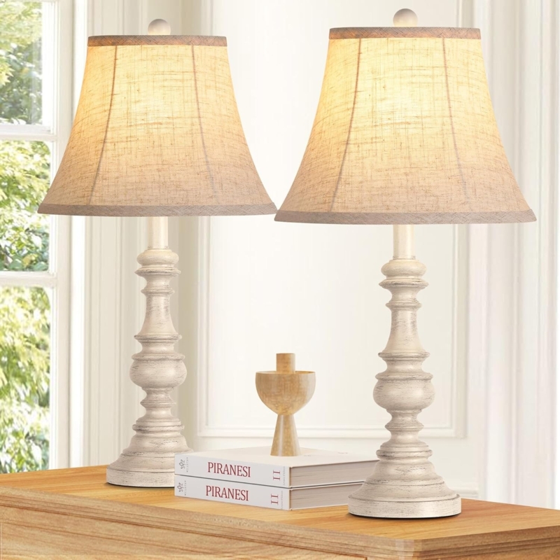 Table Lamp Set with Textured Brown Urn Base, Distressed Finish, Rustic