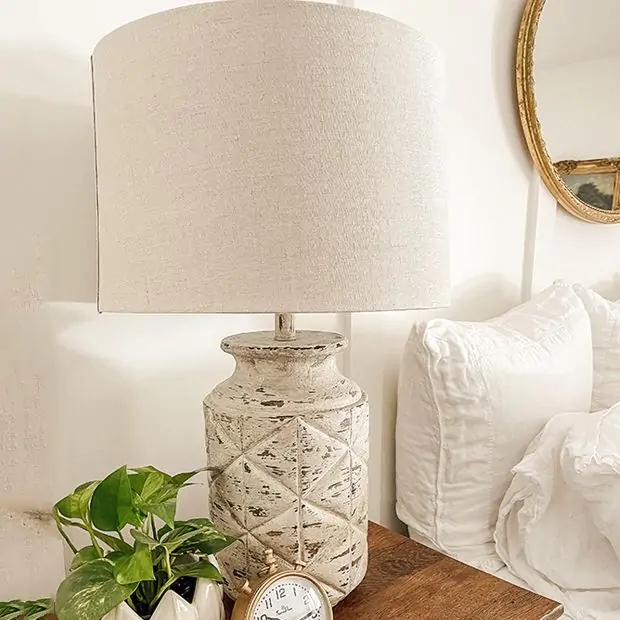 Table Lamp Set with Whitewashed Distressed Baluster Base, Shabby Chic