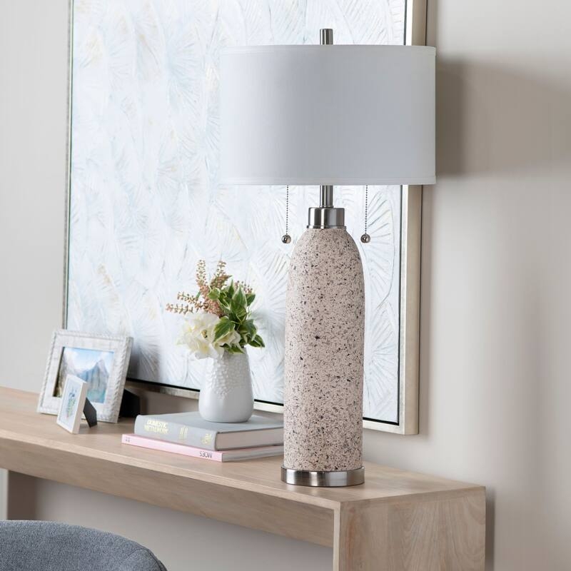 Table Lamp Set Wood Toned Turned Base 34 Inch Twin Pull Chains