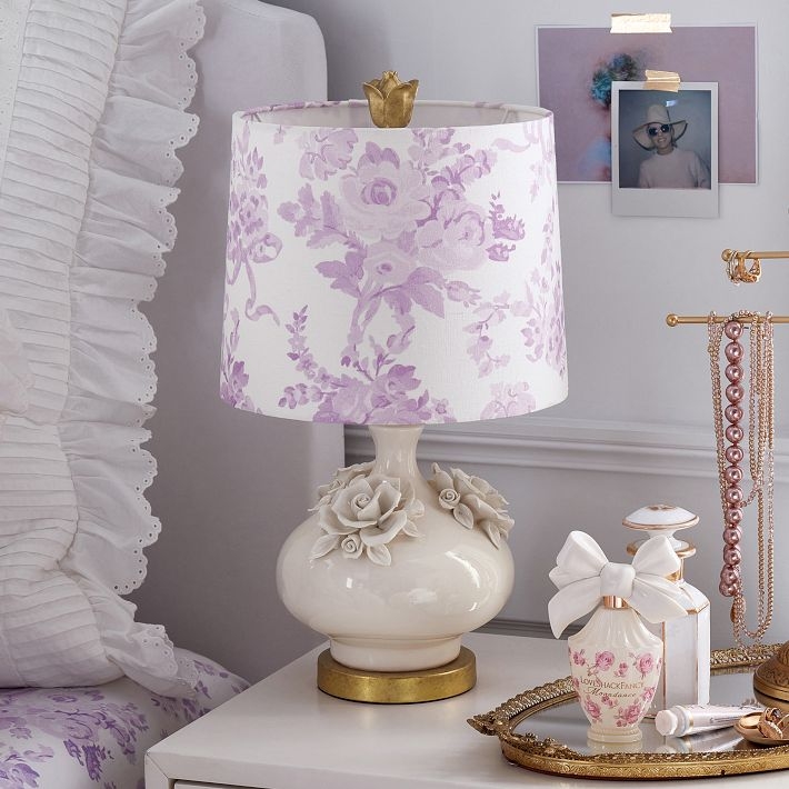 Table Lamp Shabby Chic Bedroom Lighting Scalloped Shade Mixed Floral