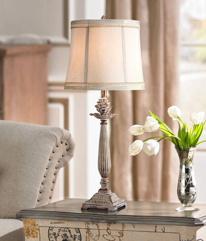 Table Lamp Shabby Chic Cottagecore Antique White Artichoke Pedestal