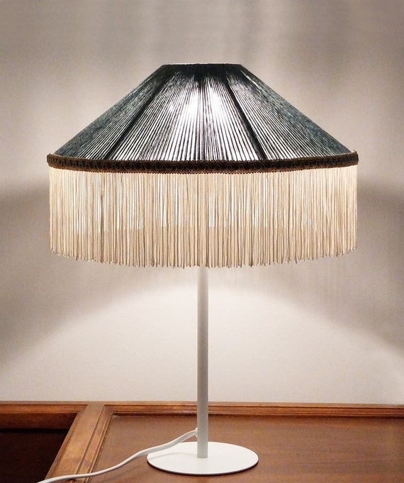 Table Lamp Silk Fringe Shade Woven Bamboo Stand Dusty Rose Boho