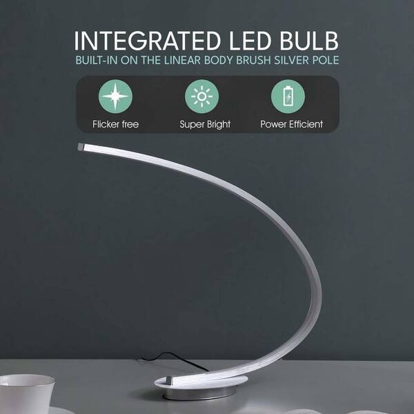 Table Lamp Silver Arc Shape Integrated LED Minimalist C-Shape Accent