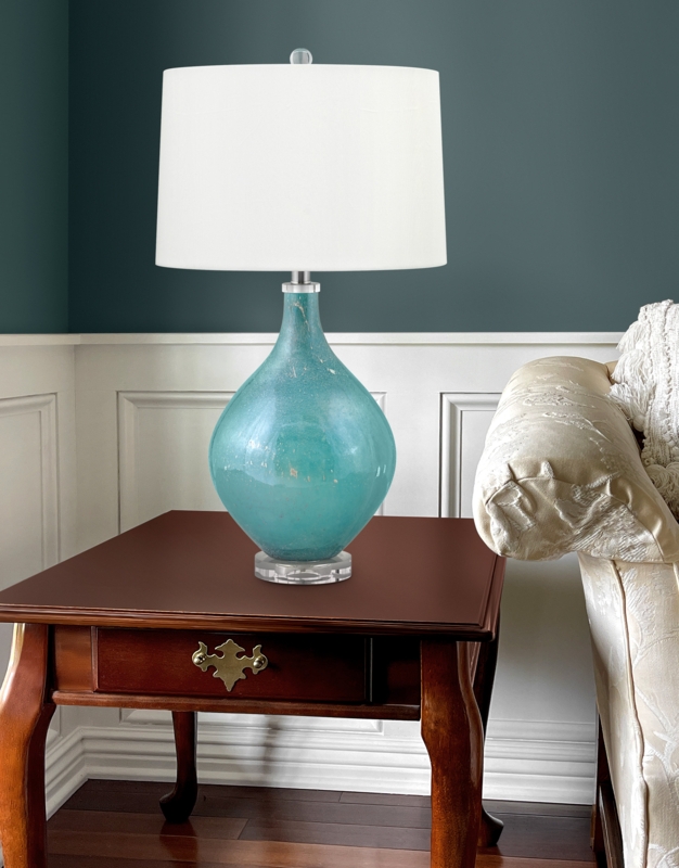 Table Lamp Silver Flecks Glass Body Clear Base Glam Style