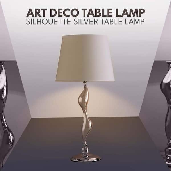 Table Lamp Silver Geometric Cutout Silhouette Art Deco Modern Glam
