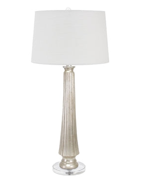 Table Lamp Silver Hollow Geometric Frame Base Rectangular Fabric Shade