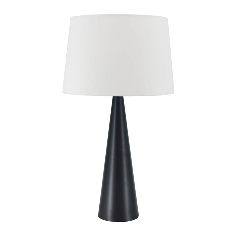 Table Lamp Sleek Matte Black Cone Base Cream Linen Like Shade