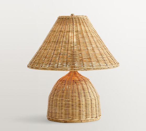 Table Lamp Small Organic Woven Base Tapered Shade Coastal Style
