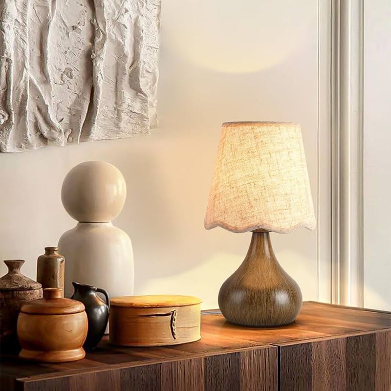 Table Lamp Small Space Rustic Wood Grain Base Modern Farmhouse