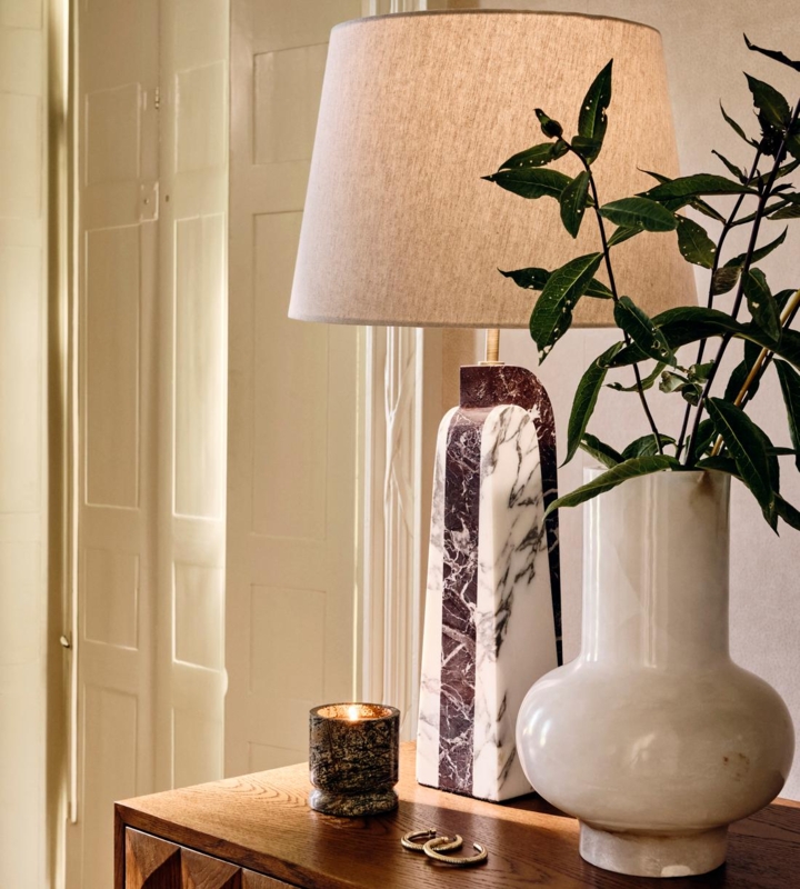 Table Lamp Solid White Marble Mushroom Silhouette Domed Stone Shade