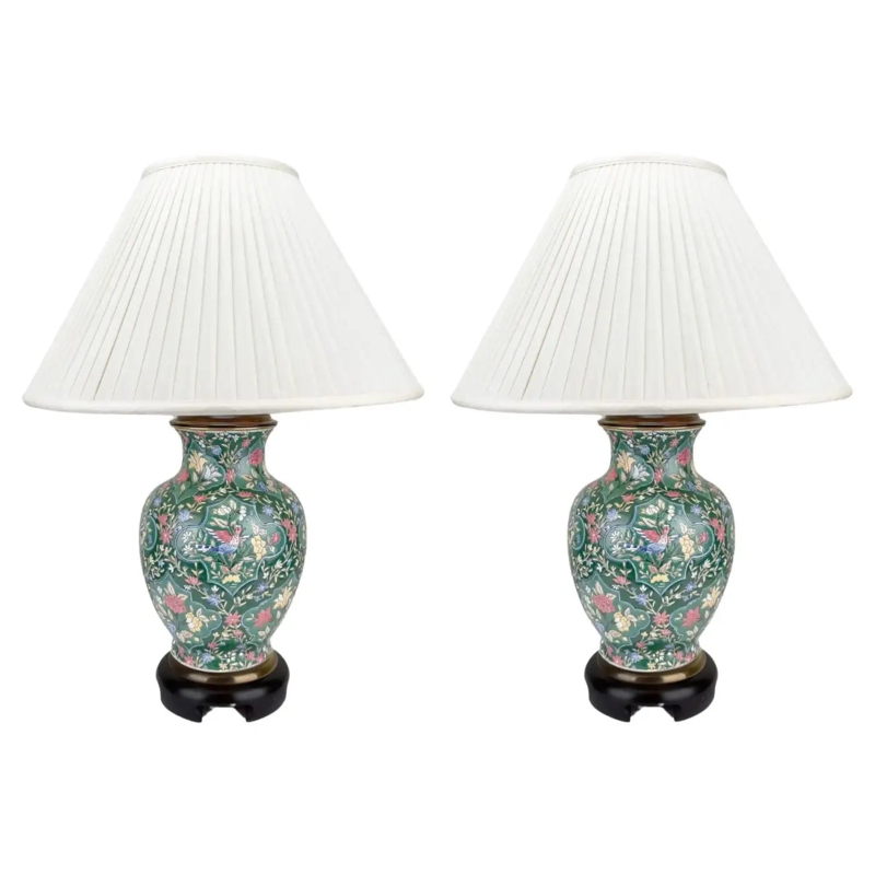 Table Lamp Sophisticated Green Ceramic Celadon Glaze Pleated Shade
