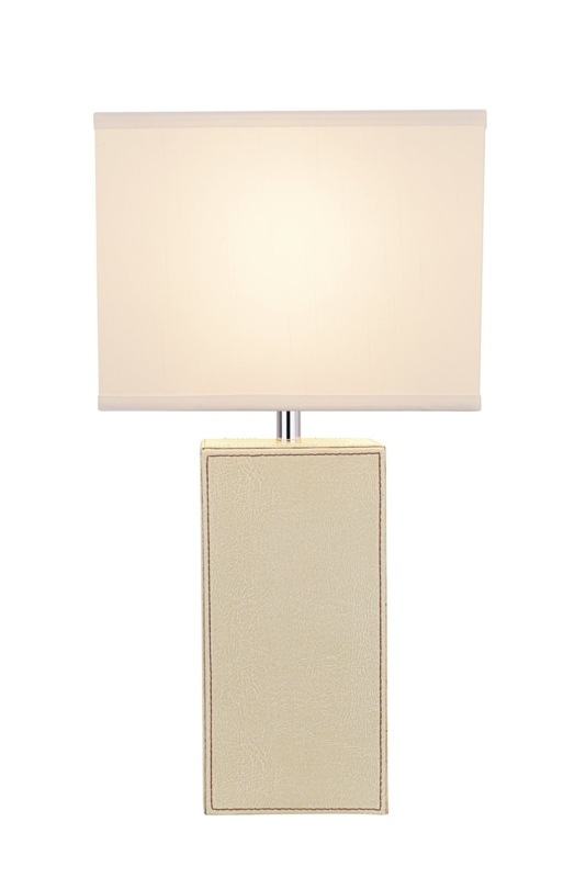 Table Lamp Sophisticated Ivory Pebbled Rectangular Leather-Like Base