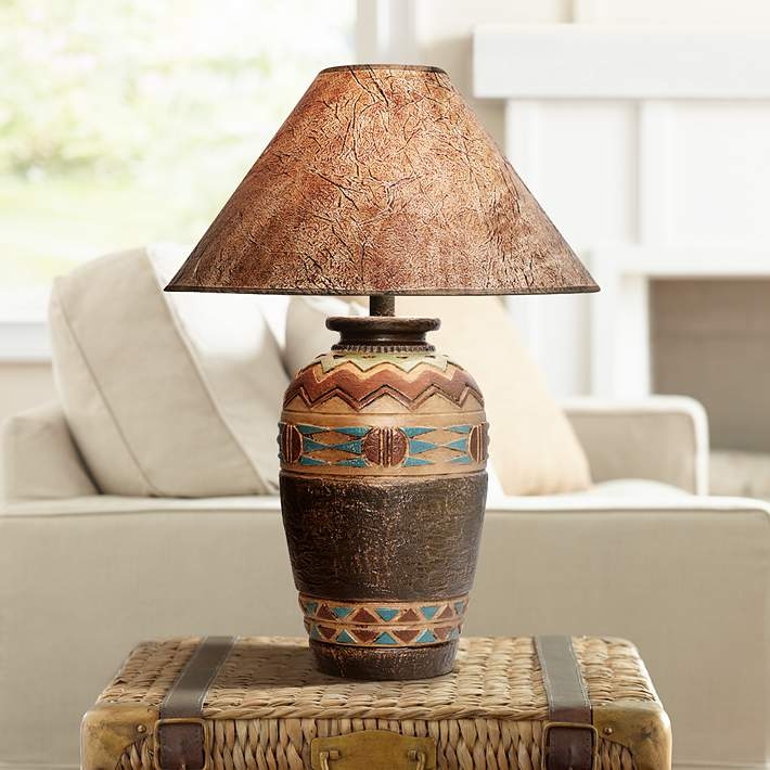 Table Lamp Southwest Geometric Tribal Pattern Jar Base